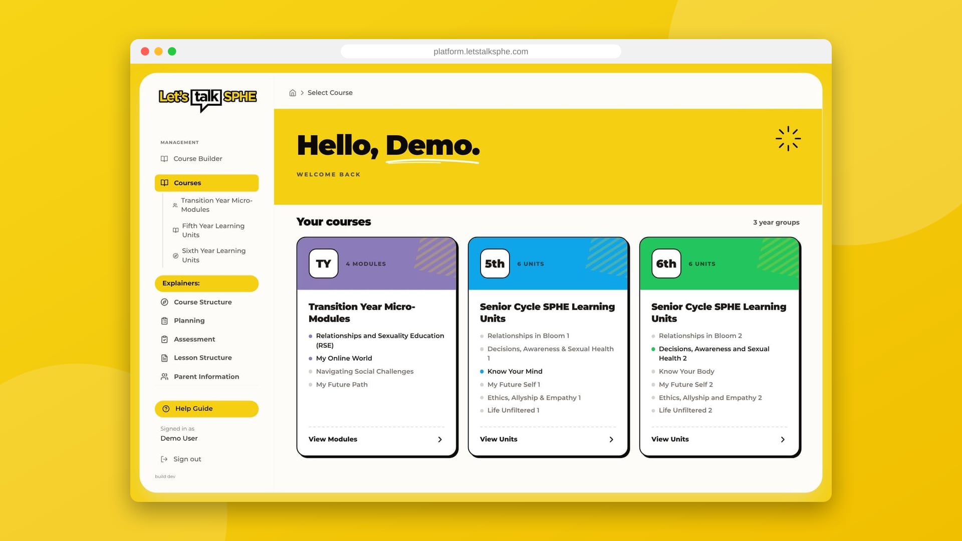 Let's Talk SPHE platform home
