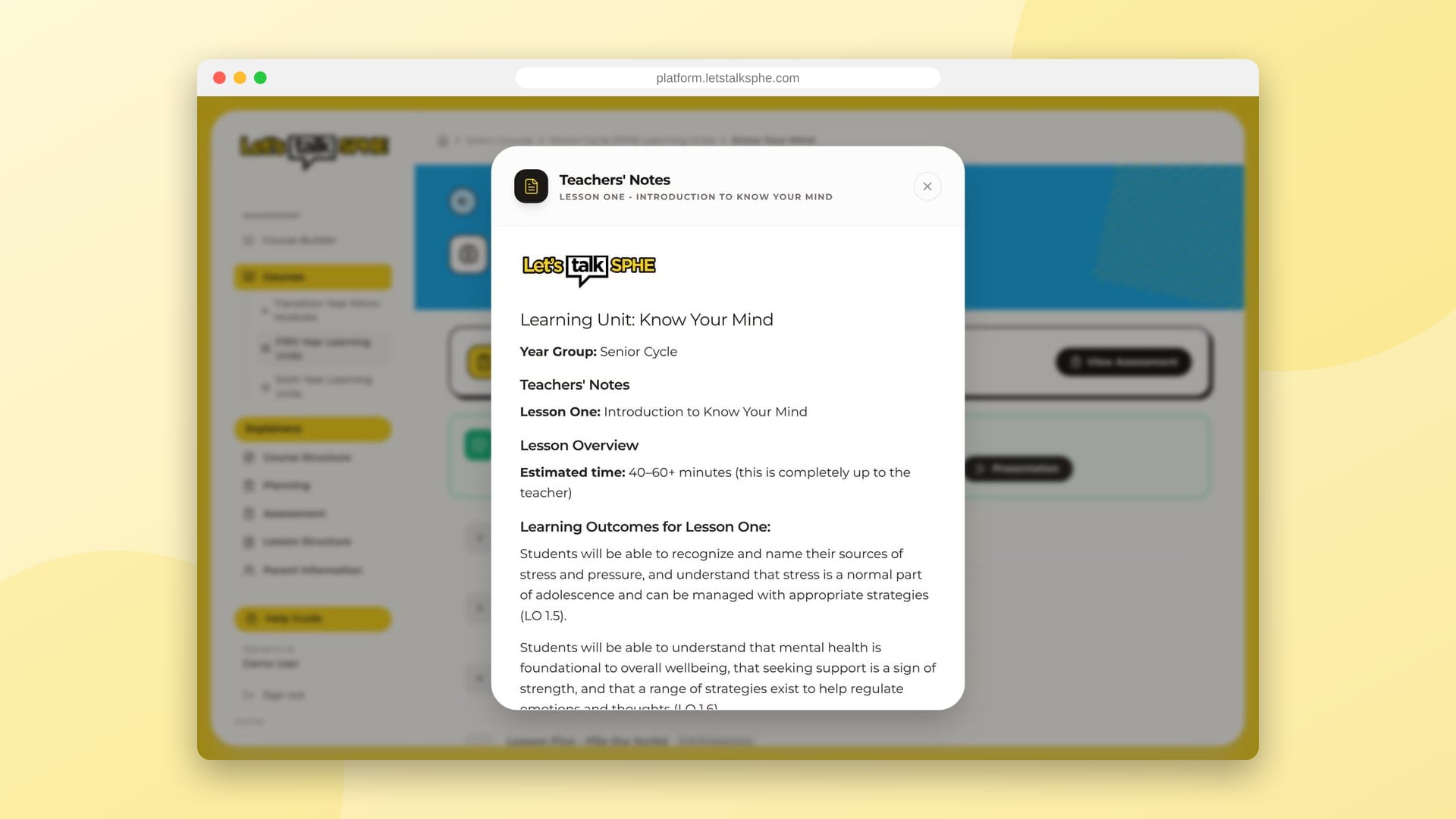 Let's Talk SPHE platform teacher notes